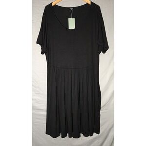 Tralibee Womens Short Sleeve T-Shirt Dress Black‎ Size 4XL Pockets Pleated